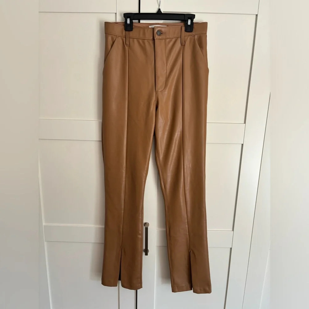 Abercrombie Vegan leather straight leg pants with Split ankle size 8 minimalist
